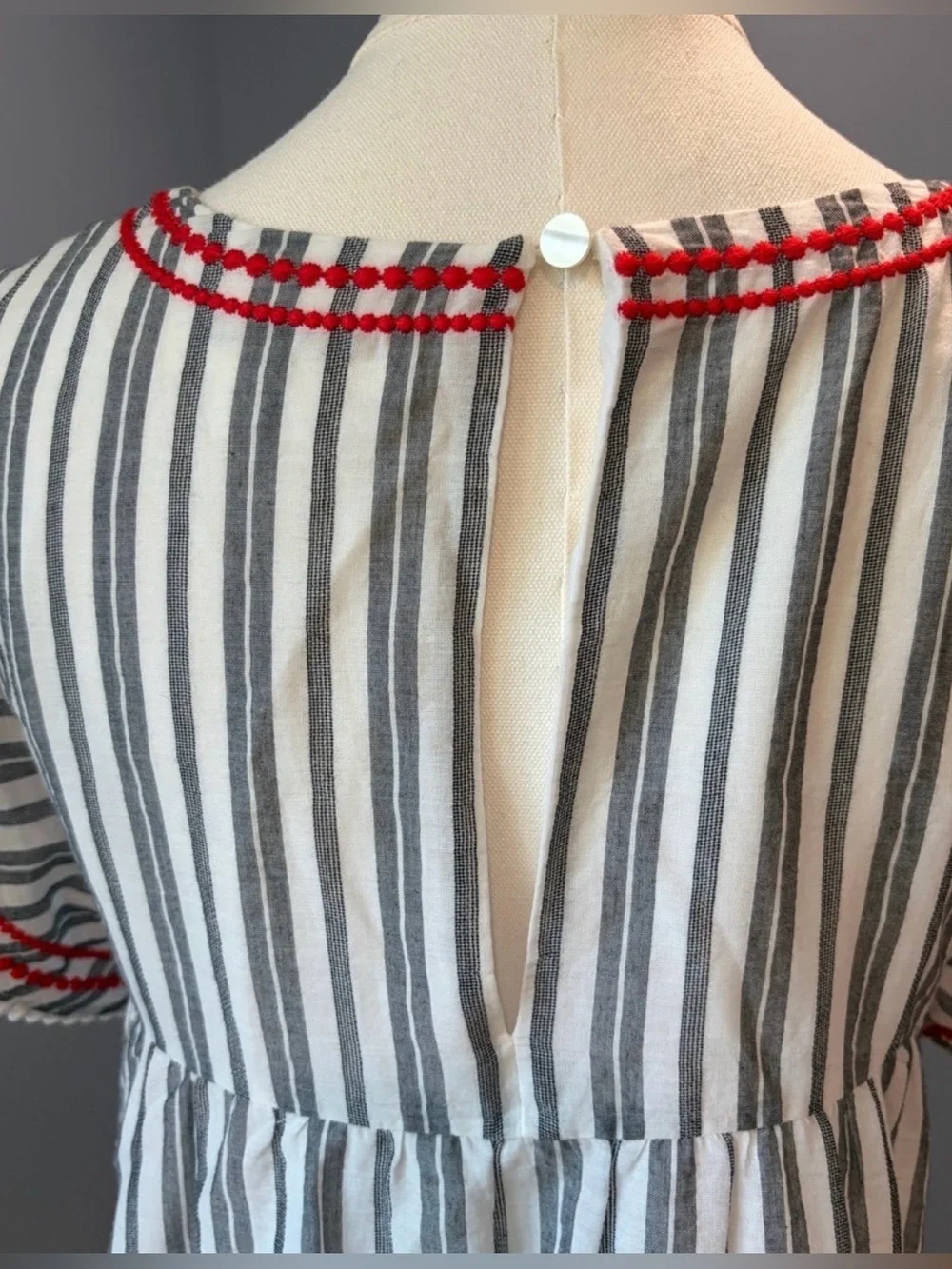 Kate Spade Broome Street Striped Floral Embroidered Belt Dress, Size Medium